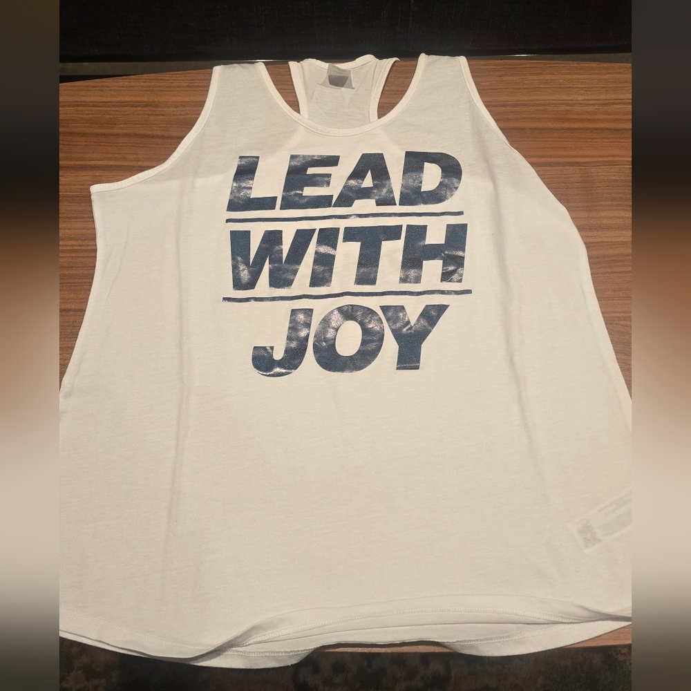 Zumba Fitness White Tank Top with Blue Text
